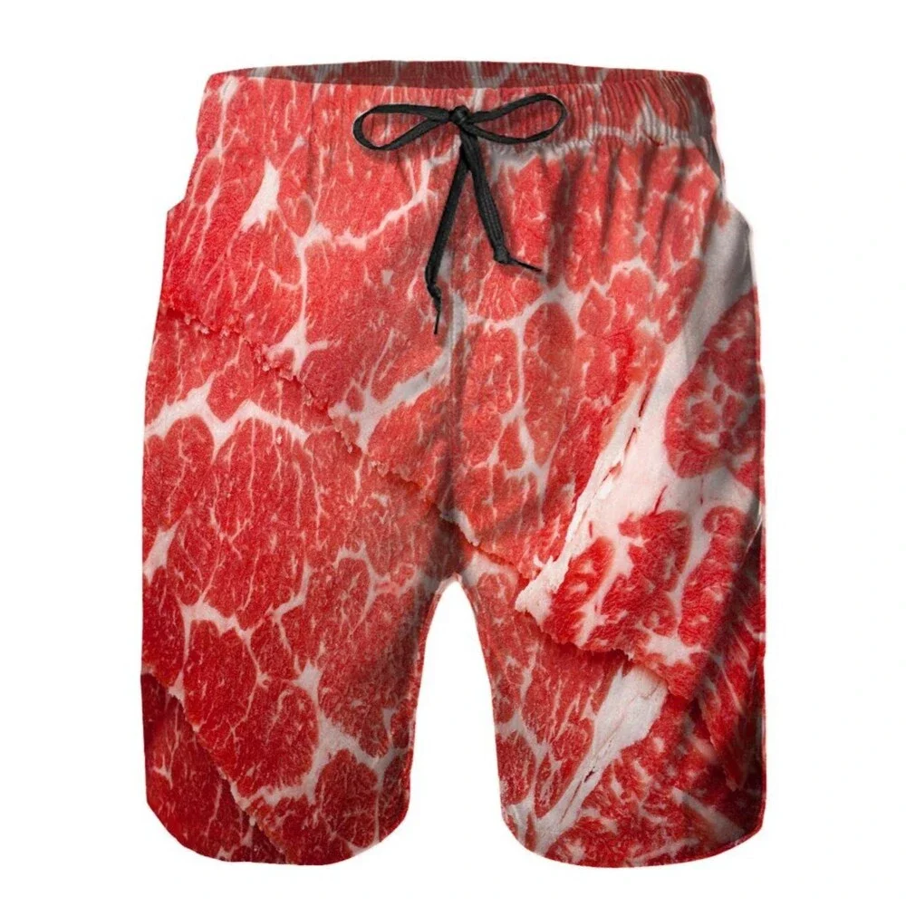 Mens Swim Trunks with Mesh Lining,Funny Meat Textured Background Quick Dry S